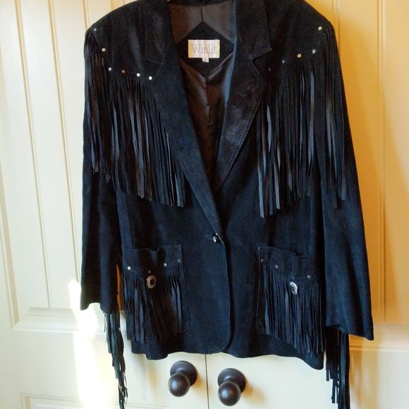 Vintage Winlit black fringe jacket leather medium - Picture 2 of 7